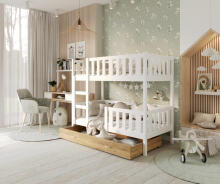 AJK Bobo Art.108400 White  Стильная молодёжная двухъярусная кровать со ящиком и матрасом 160x80 см