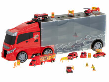 Ikonka Art.KX5993 Transportera kravas automašīna TIR palaidējs čemodānā + 7 automašīnas ugunsdzēsēju brigāde
