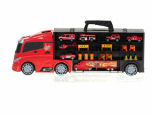 Ikonka Art.KX5993 Transporter truck TIR launcher in suitcase + 7 cars fire brigade