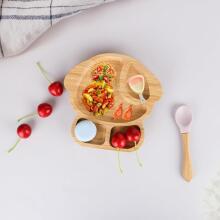 Bamboo Wood Plate Art.148398 Wooden plate with suction cup and compartments