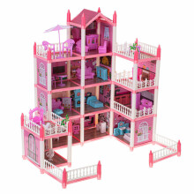 Ikonka Art.KX5140 Leļļu māja villa rozā DIY 4 līmeņu mēbeles