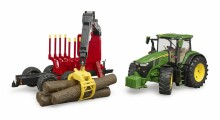 BRUDER Art.03154 traktors John Deere 7R 350 ar mežsaimniecības piekabi un 4 baļķiem