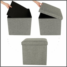 Ikonka Art.KX4620 Folding pouffe with storage compartment grey 38x38x38cm