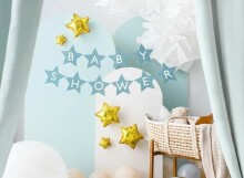 Ikonka Art.KX4578 Banner sign for baby shower stars light blue 290cm x 16.5cm