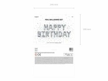 Ikonka Art.KX4574_1 Foolium õhupallid sünnipäevakaunistus Happy Birthday hõbedane 340cm x 35cm