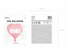 Ikonka Art.KX4570_1 "See on tüdruk" foolium õhupallid beebipidu südamega roosa 48cm