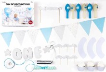 Ikonka Art.KX4549_1 Birthday party decorations for 1st birthday set blue and silver