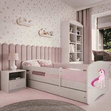 Bed babydreams white unicorn with drawer with non-flammable mattress 140/70
