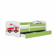 Bed babydreams green fire brigade with drawer with non-flammable mattress 140/70