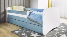 Babydreams blue bed without a pattern with a drawer, latex mattress 140/70