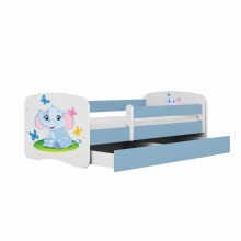 Bed babydreams blue baby elephant with drawer with non-flammable mattress 160/80