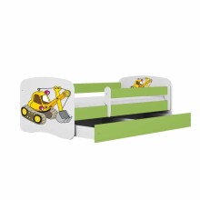 Bed babydreams green digger with drawer with non-flammable mattress 140/70