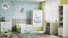 Bed babydreams green baby elephant with drawer with non-flammable mattress 160/80