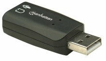 Звуковой адаптер Manhattan USB-A, порты USB-A на 3,5 мм для микрофона и аудиовыхода, 480 Мбит/с (USB 2.0), поддержка 3D и виртуального объемного звука 5.1, Hi-Speed USB, черный, трехлетняя га