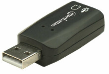 Manhetenas USB-A audio adapteris, 3,5 mm USB-A pieslēgvietas mikrofonam un audio izejai, 480 Mb/s (USB 2.0), 3D atbalsts un 5.1 virtuālā telpiskā skaņa, ātrdarbīgs USB, melns,  blisteris kart