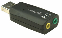 Звуковой адаптер Manhattan USB-A, порты USB-A на 3,5 мм для микрофона и аудиовыхода, 480 Мбит/с (USB 2.0), поддержка 3D и виртуального объемного звука 5.1, Hi-Speed USB, черный, трехлетняя га