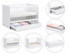 Klups Dalia Art.16449 Grey  Convertible baby crib with a storage drawer (140x70 cm)