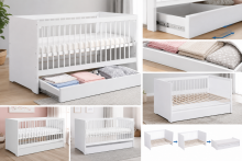 Klups Dalia Art.16449 Grey  Convertible baby crib with a storage drawer (140x70 cm)