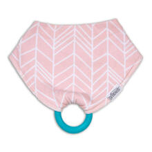 AC127 Bandana Bib w/ Teether, 1-Pack, Herringbone (Pink with Turquoise Teether)