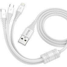 Ikonka Art.KX4242 USB 3in1 micro USB, USB-C, Lightning kabelis 1 m, baltas