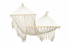 Ikonka Art.KX3957 Garden hammock boho mesh tassel 200cm ecru