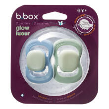 b.box pacifier for newborns and infants twin pack Glow in the dark – symmetrical silicone pacifier 6 months +, Sky/Sage