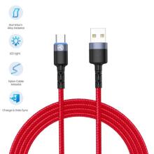 Tellur Data Cable USB to Type-C with LED Light 3A 1.2m Red