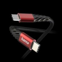 Hama 00201542 Extreme Charging Cable, USB-C - USB-C 1.5m Nylon black/red