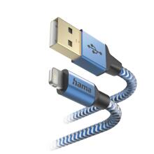 Hama 00201553 Reflective Charging Cable, USB-A - Lightning 1.5m Nylon blue