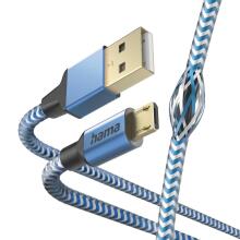 Hama 00201555 Reflective Charging Cable, USB-A - Micro-USB 1.5m Nylon blue