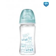 CANPOL BABIES plataus kaklelio buteliukas Anti-Colic EasyStart glass 240ml Forest Friends 79/002 blue