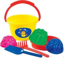 POLESIE set bucket, medium; sieve; 3 forms; small shovel; rake, 1023