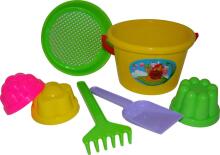 POLESIE set bucket, medium; sieve; 3 forms; small shovel; rake, 1023