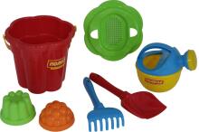 POLESIE set flower bucket medium, flower sieve, medium-size, shovel, rake, 2 sand forms, small watering can, 35660