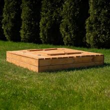 Bebe Basic Wood Sandbox Art.199231 Natural Koka smilšu kaste ar vāku un soliņiem un pārsegu 120x120cm