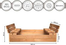 Bebe Basic Wood Sandbox Art.199543 Bronze Koka smilšu kaste ar vāku un soliņiem un pārsegu 120x120cm