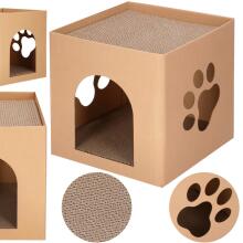 Cardboard house with cat scratching post Springos PA0322 30x30x30 cm