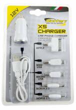 Auto telefona lādētājs ar 6 adapteriem dažādiem telefona modeļiem 12V CHARGER-X5