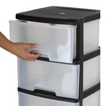 Atvilktņu sistēma ar 4 atvilktnēm 20L Drawer System 37x39x80,5cm melna/caurspīdīga