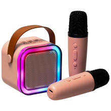 Ikonka Art.KX3377 Karaoke komplekts 2 mikrofoni + portatīvais skaļrunis BLUETOOTH USB LED rozā krāsā