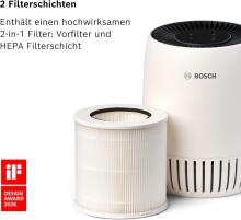 Bosch Air 500 Air Purifier Art.222200 Очиститель воздуха — для помещений площадью до 20 м² — эффективно удаляет загрязняющие вещества — с воздушным фильтром 2-в-1,