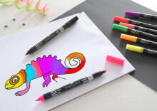 Double fibre-tip pen set 10x neon