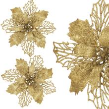 Poinsettia, artificial flower Springos CA0805, gold with glitter