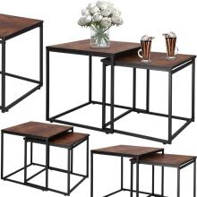 Coffee tables Springos HF0024, set of 2 square tables for living room, black and brown