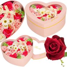 Soap roses Springos HA7444 24 pcs. flower box set of flowers in a box heart pink