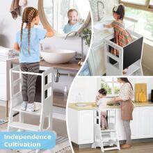 Wooden Learning Tower Art.224045 White  Деревянный кухонный табурет/ступенька для малышей с доской для рисования