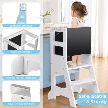 Wooden Learning Tower Art.224045 White  Деревянный кухонный табурет/ступенька для малышей с доской для рисования