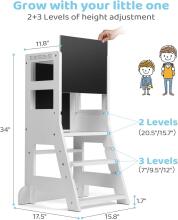 Wooden Learning Tower Art.224045 White  Деревянный кухонный табурет/ступенька для малышей с доской для рисования
