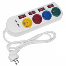 Удлинитель с выключателями, 4 розетки + 2xUSB-удлинителя MCE229W, белый