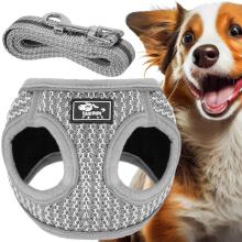 Pressure-free dog and cat harness set Springos PA0237, M 9-13 kg + 150 cm leash, grey